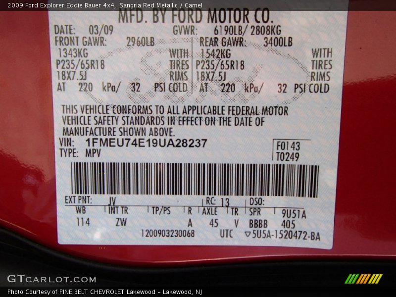 Sangria Red Metallic / Camel 2009 Ford Explorer Eddie Bauer 4x4