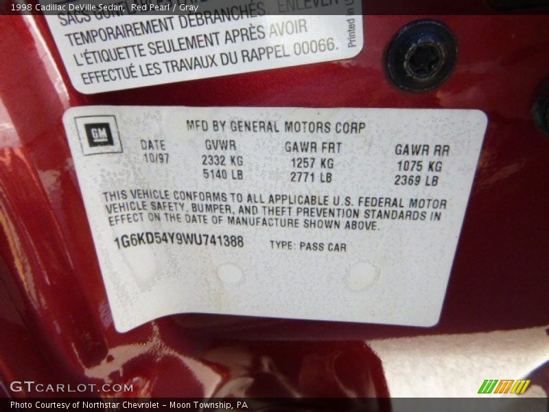 Info Tag of 1998 DeVille Sedan