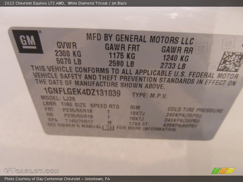 White Diamond Tricoat / Jet Black 2013 Chevrolet Equinox LTZ AWD