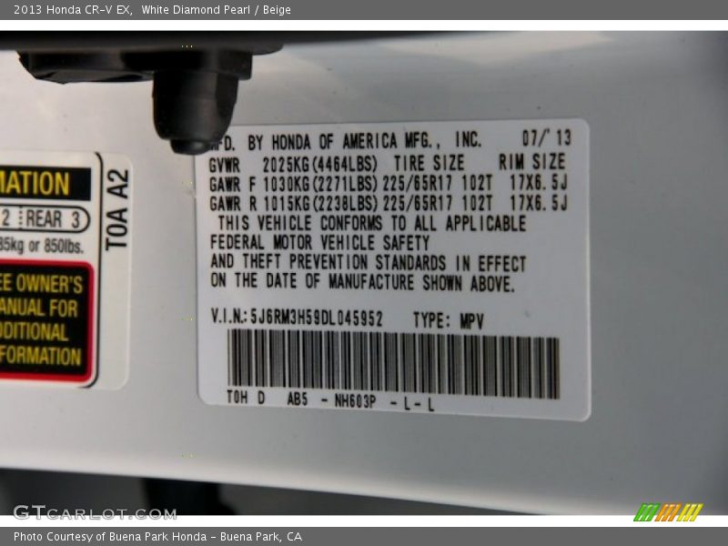 White Diamond Pearl / Beige 2013 Honda CR-V EX
