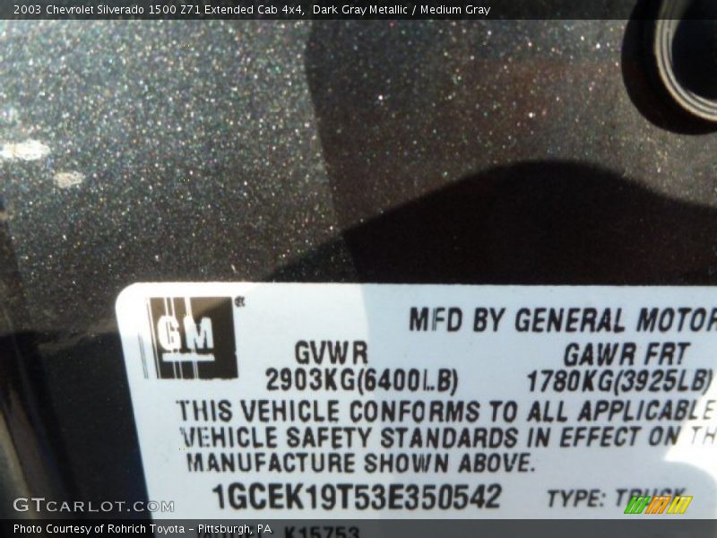Dark Gray Metallic / Medium Gray 2003 Chevrolet Silverado 1500 Z71 Extended Cab 4x4