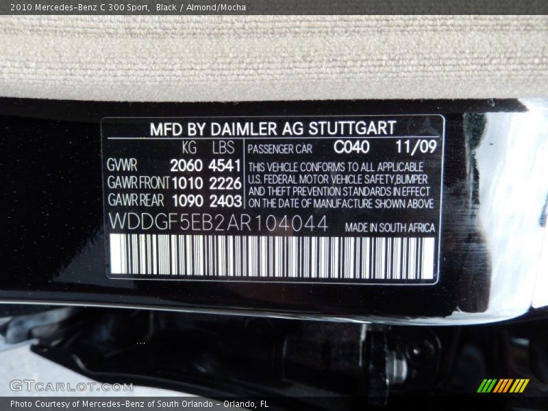 Black / Almond/Mocha 2010 Mercedes-Benz C 300 Sport