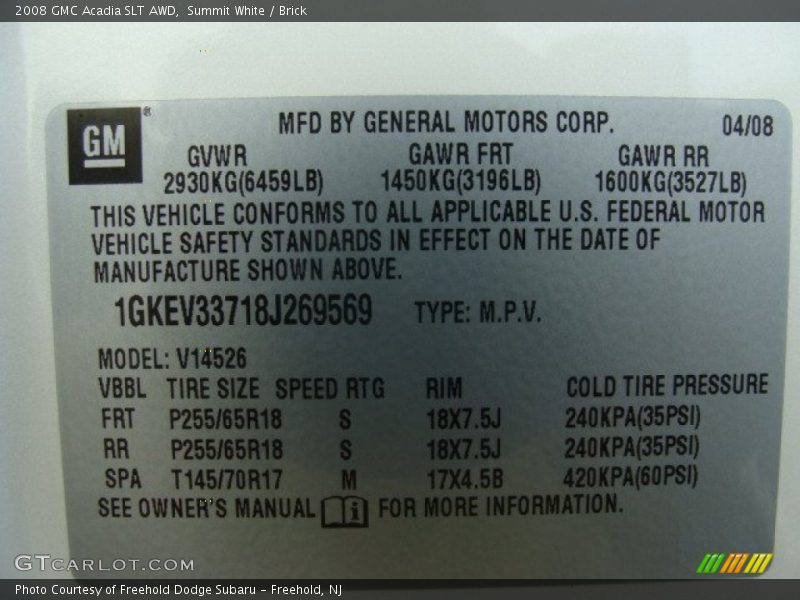 Summit White / Brick 2008 GMC Acadia SLT AWD