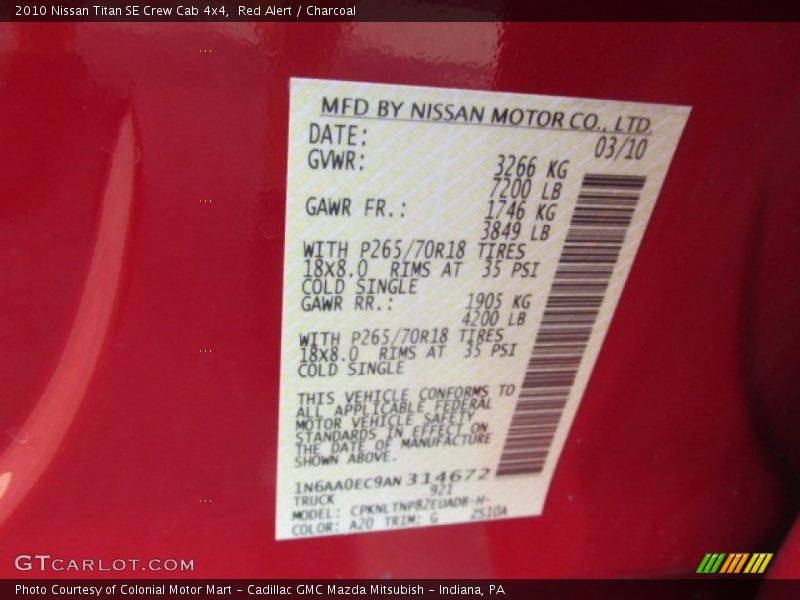 Red Alert / Charcoal 2010 Nissan Titan SE Crew Cab 4x4