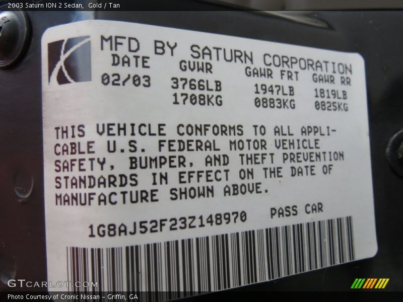 Gold / Tan 2003 Saturn ION 2 Sedan