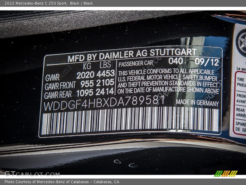 Black / Black 2013 Mercedes-Benz C 250 Sport