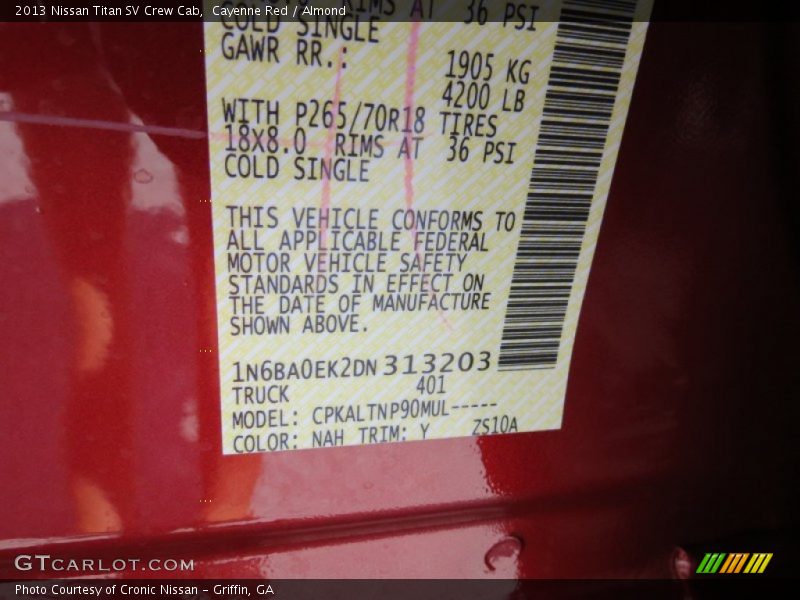 2013 Titan SV Crew Cab Cayenne Red Color Code NAH
