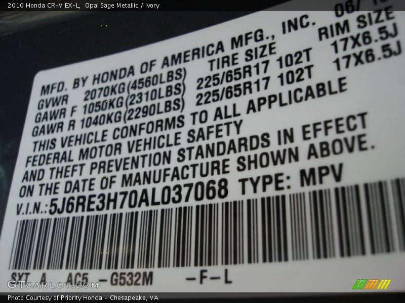 Opal Sage Metallic / Ivory 2010 Honda CR-V EX-L