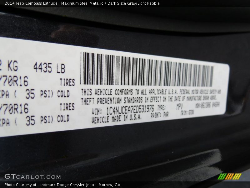 Maximum Steel Metallic / Dark Slate Gray/Light Pebble 2014 Jeep Compass Latitude