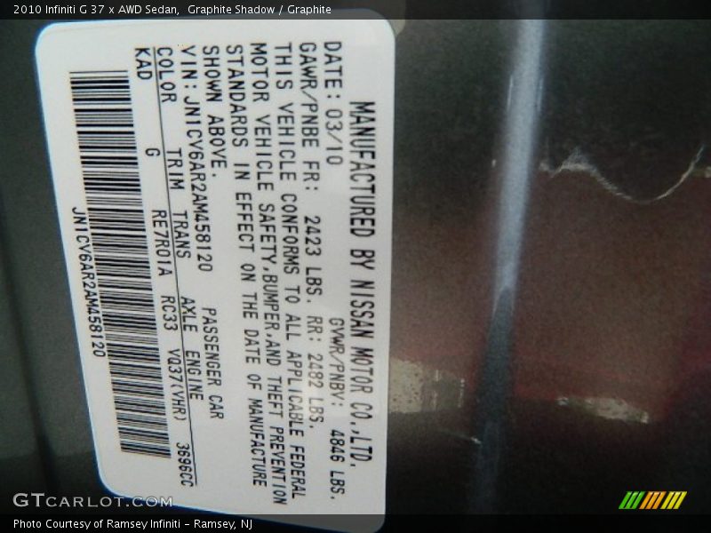 Graphite Shadow / Graphite 2010 Infiniti G 37 x AWD Sedan