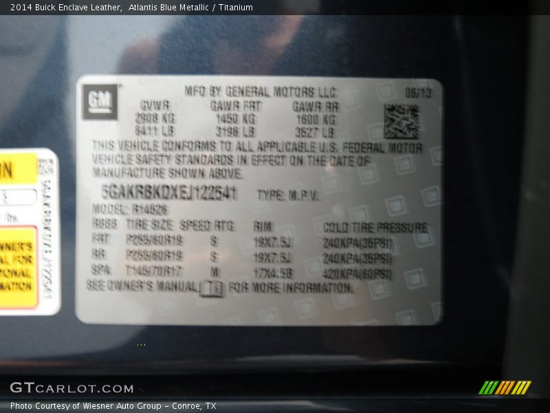 Atlantis Blue Metallic / Titanium 2014 Buick Enclave Leather