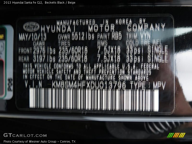Becketts Black / Beige 2013 Hyundai Santa Fe GLS