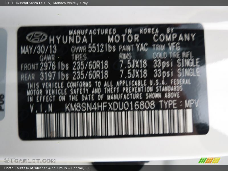 Monaco White / Gray 2013 Hyundai Santa Fe GLS