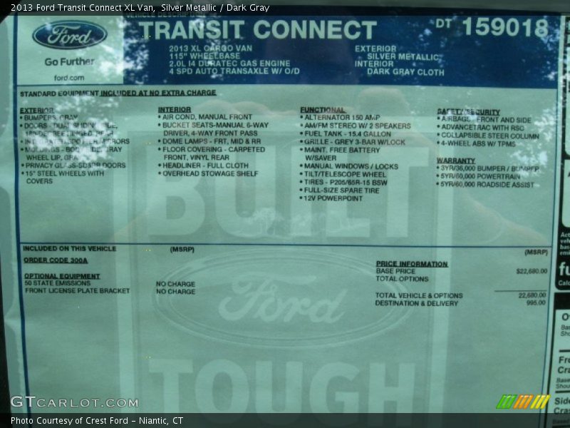 Silver Metallic / Dark Gray 2013 Ford Transit Connect XL Van