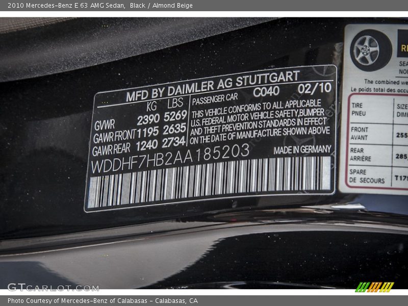 Black / Almond Beige 2010 Mercedes-Benz E 63 AMG Sedan