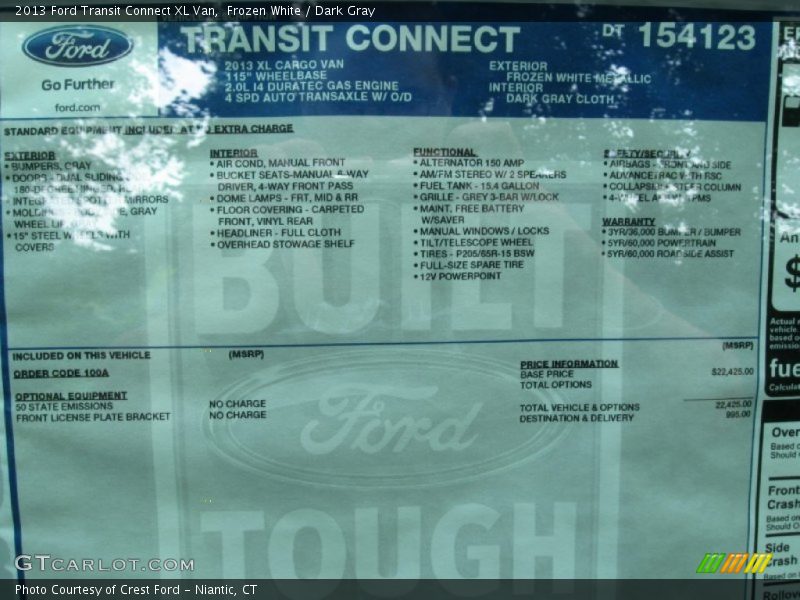  2013 Transit Connect XL Van Window Sticker
