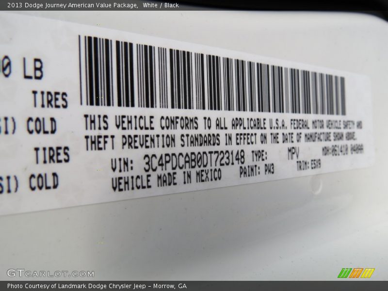 White / Black 2013 Dodge Journey American Value Package