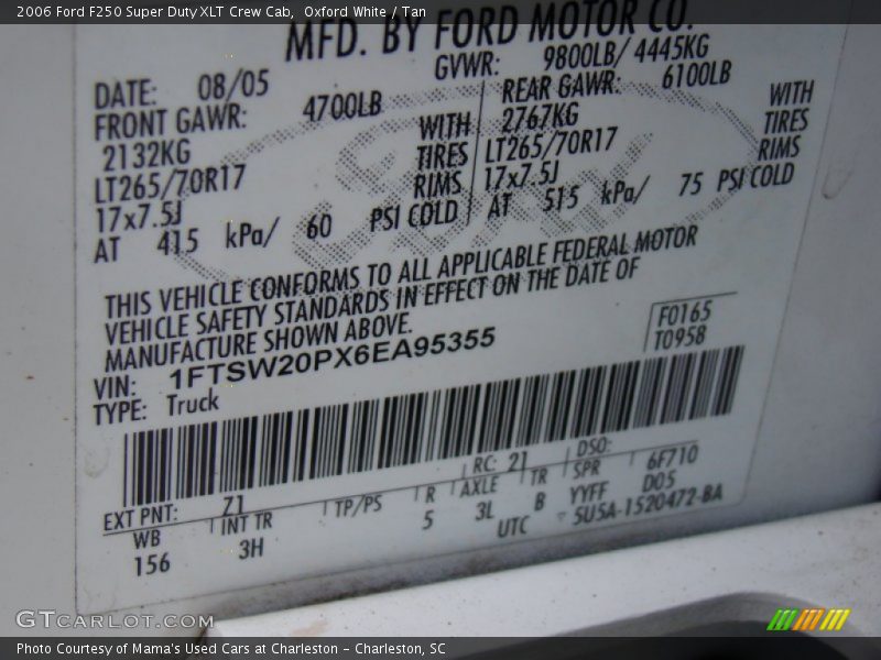 Oxford White / Tan 2006 Ford F250 Super Duty XLT Crew Cab
