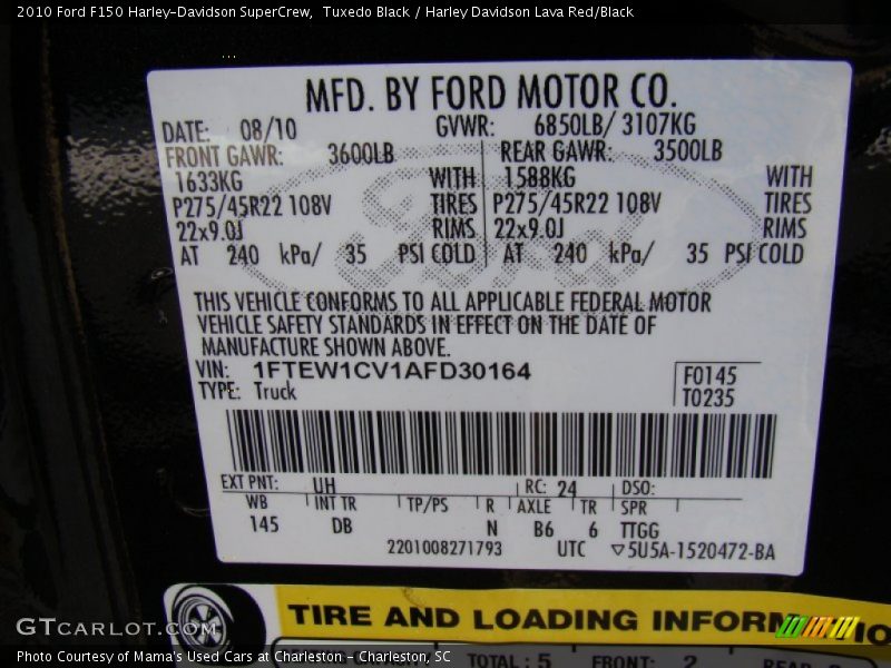 Tuxedo Black / Harley Davidson Lava Red/Black 2010 Ford F150 Harley-Davidson SuperCrew