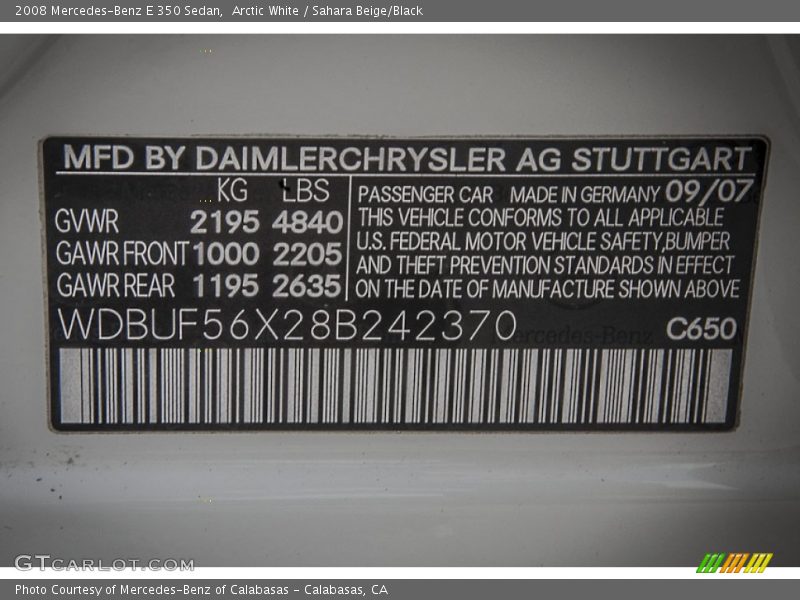 Arctic White / Sahara Beige/Black 2008 Mercedes-Benz E 350 Sedan