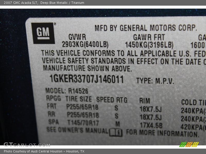 Deep Blue Metallic / Titanium 2007 GMC Acadia SLT