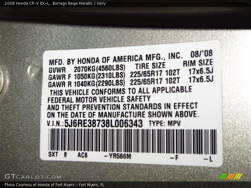 Borrego Beige Metallic / Ivory 2008 Honda CR-V EX-L