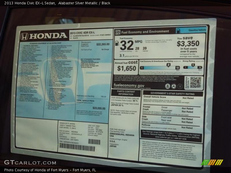 Alabaster Silver Metallic / Black 2013 Honda Civic EX-L Sedan