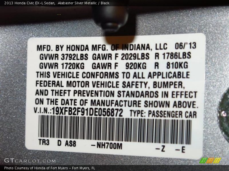 Alabaster Silver Metallic / Black 2013 Honda Civic EX-L Sedan