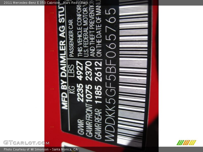 Mars Red / Black 2011 Mercedes-Benz E 350 Cabriolet