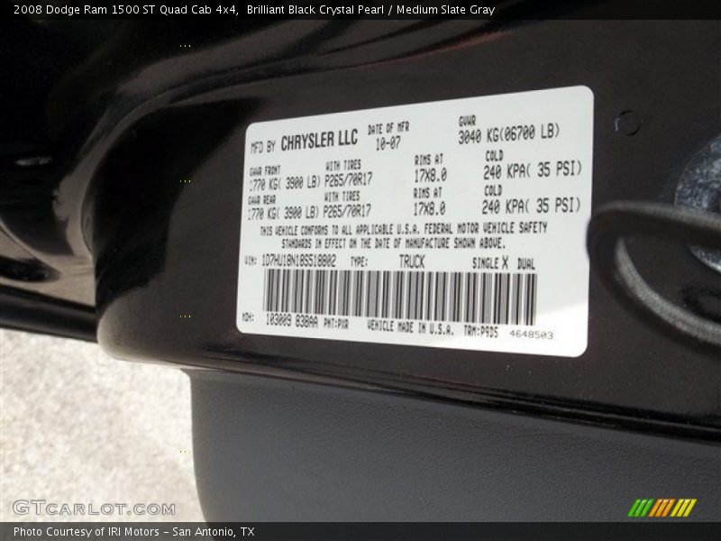 Brilliant Black Crystal Pearl / Medium Slate Gray 2008 Dodge Ram 1500 ST Quad Cab 4x4