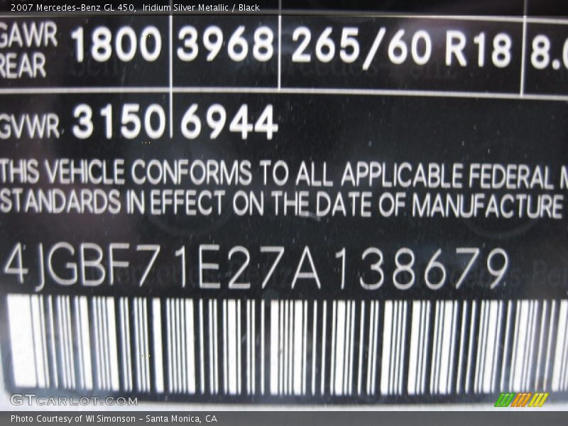Iridium Silver Metallic / Black 2007 Mercedes-Benz GL 450