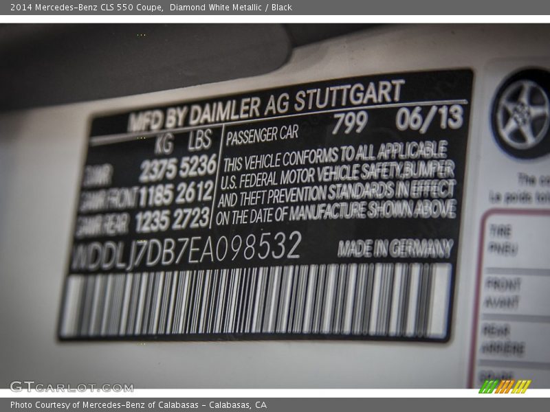 Diamond White Metallic / Black 2014 Mercedes-Benz CLS 550 Coupe