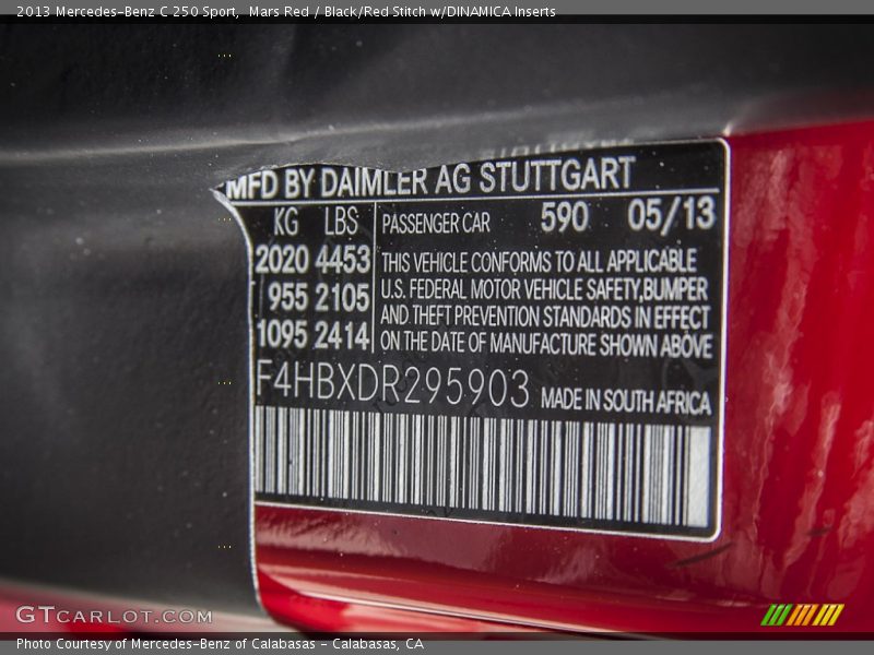 Mars Red / Black/Red Stitch w/DINAMICA Inserts 2013 Mercedes-Benz C 250 Sport