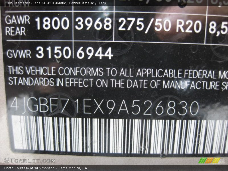 Pewter Metallic / Black 2009 Mercedes-Benz GL 450 4Matic