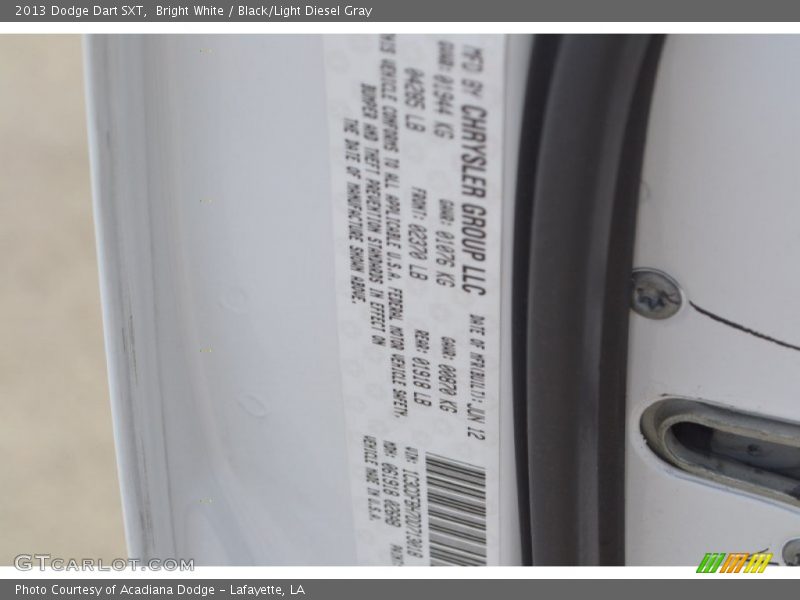 Bright White / Black/Light Diesel Gray 2013 Dodge Dart SXT