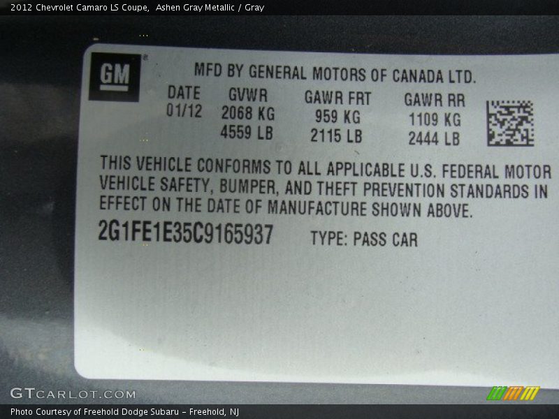 Ashen Gray Metallic / Gray 2012 Chevrolet Camaro LS Coupe
