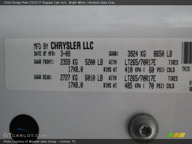 Bright White / Medium Slate Gray 2009 Dodge Ram 2500 ST Regular Cab 4x4
