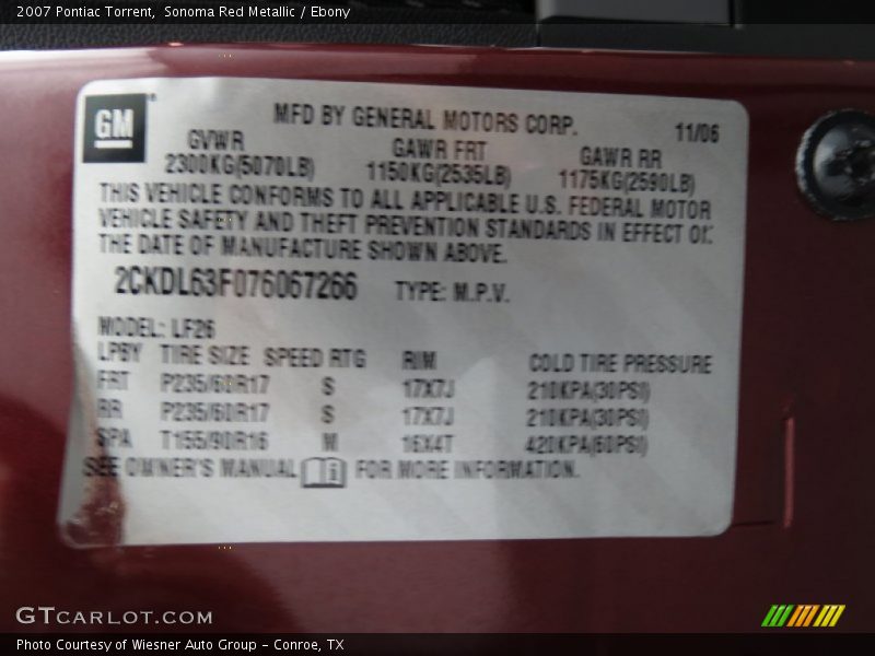 Sonoma Red Metallic / Ebony 2007 Pontiac Torrent