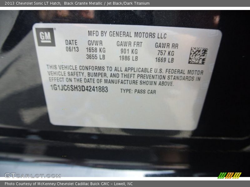 Black Granite Metallic / Jet Black/Dark Titanium 2013 Chevrolet Sonic LT Hatch