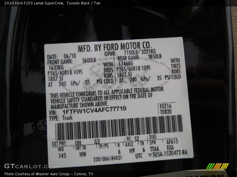 Tuxedo Black / Tan 2010 Ford F150 Lariat SuperCrew