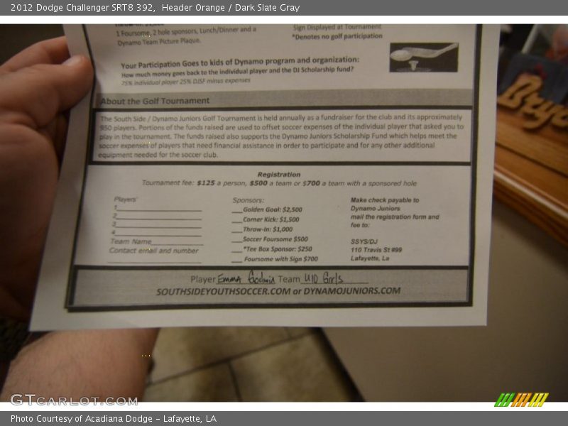 Header Orange / Dark Slate Gray 2012 Dodge Challenger SRT8 392