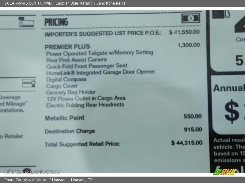  2014 XC60 T6 AWD Window Sticker