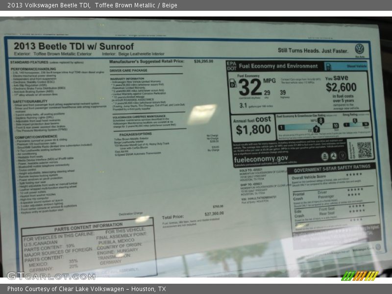 Toffee Brown Metallic / Beige 2013 Volkswagen Beetle TDI