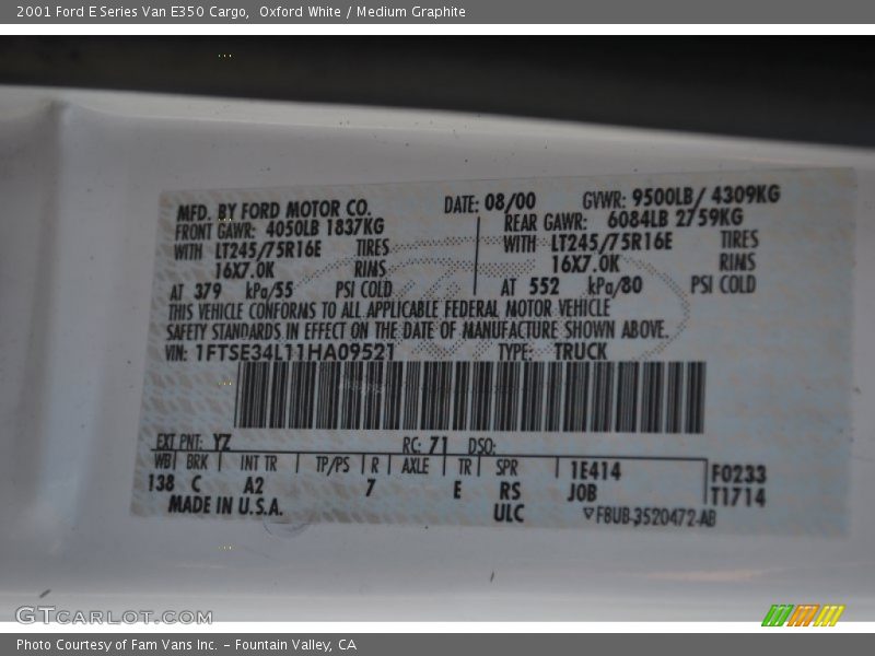 Oxford White / Medium Graphite 2001 Ford E Series Van E350 Cargo