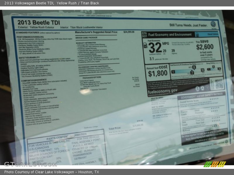 Yellow Rush / Titan Black 2013 Volkswagen Beetle TDI