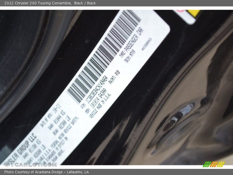 Black / Black 2012 Chrysler 200 Touring Convertible