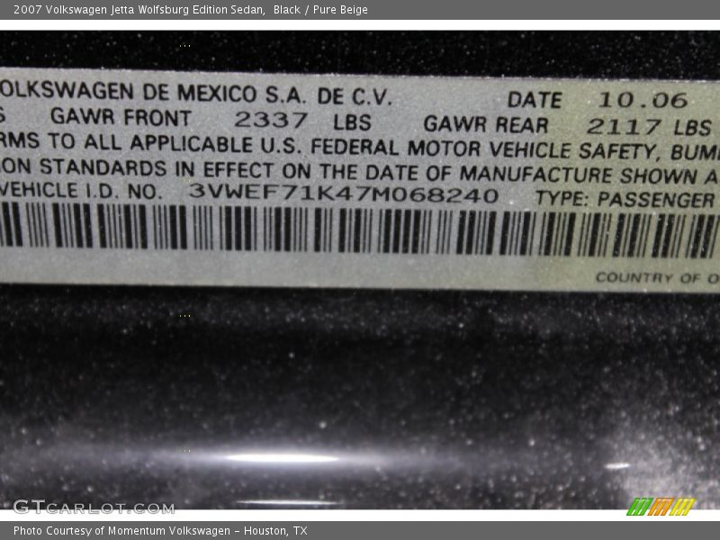 Black / Pure Beige 2007 Volkswagen Jetta Wolfsburg Edition Sedan
