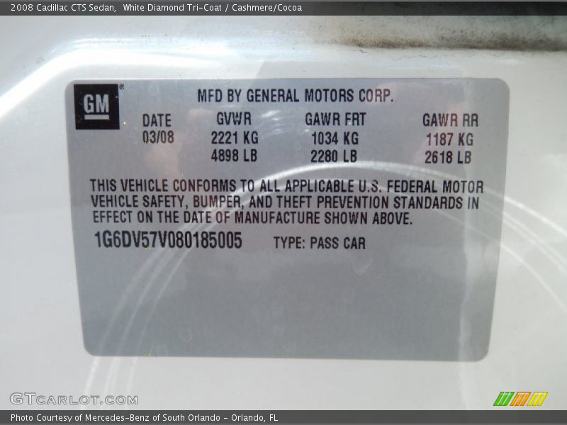 White Diamond Tri-Coat / Cashmere/Cocoa 2008 Cadillac CTS Sedan