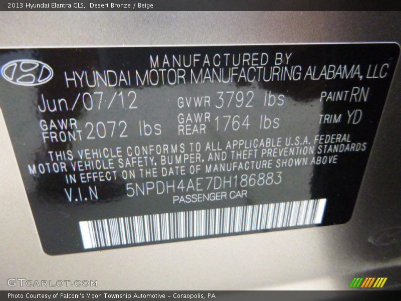 Desert Bronze / Beige 2013 Hyundai Elantra GLS