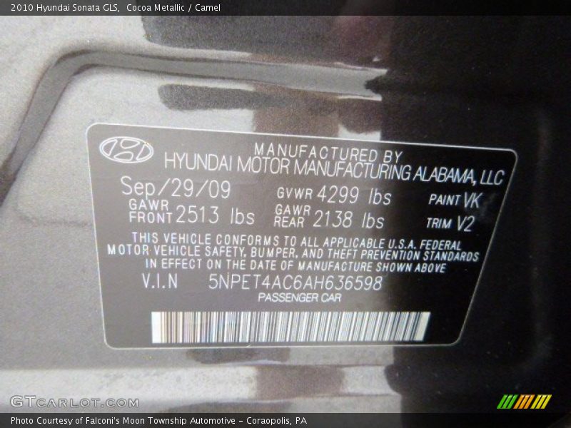 Cocoa Metallic / Camel 2010 Hyundai Sonata GLS
